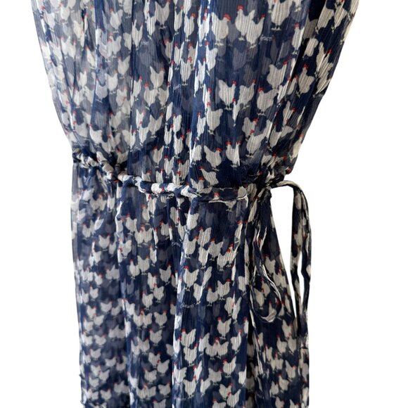 Fiorucci Novelty Chicken Print Sheer Silk Dress Puff Sleeves Tiered Size 8 READ - Picture 14 of 16